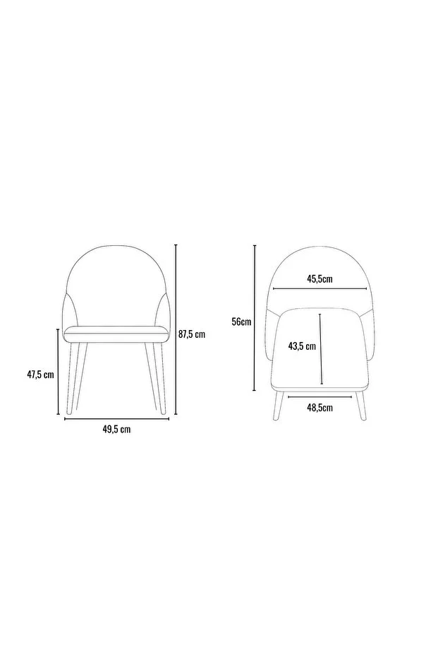 Coco Sandalye Ceviz Ayak Vizon Kumaş 2 Adet